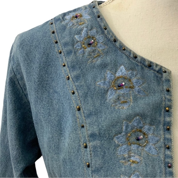 Tantrums Vintage Denim Jacket Womens Boho Embroidered Studded NWT Size Medium - Picture 4 of 16